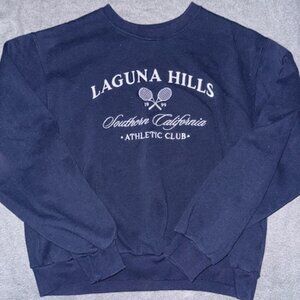 Hollister Laguna Hills Tennis Athletic Club Boyfriend Crewneck Sweatshirt Blue S
